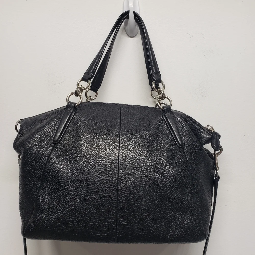 Coach F36675 Pebble Leather Kelsey Satchel Handbag Black with Silver Hardware - Picture 8 of 16